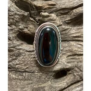 Black Onyx and Sterling Silver Vintage Ring, Size 9 Signed